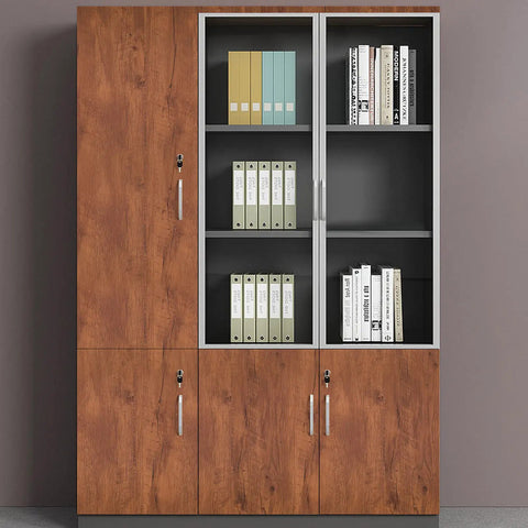 Office cabinet covered with 17.7 Inch Wide 394 Inch Long Walnut Wood Grain Contact Paper Peel And Stick Self Adhesive Wallpaper