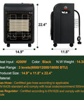 Indoor Outdoor Propane Heater 6000 To 18000 BTU With 3 Modes ODS And Tip Over Protection with regulator and hose, black color