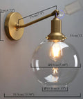 Retro Sconce With Slope Pole Wall Mount And 7.9 Inch Glass Globe Shade In Antique Gold Finish Dimmable Wall Light For Living Room
