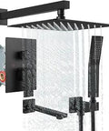 Wall Mounted Rain Shower System With Tub Spout And Matte Black Finish, 10 Inch Rain Head, Easy Install Handle, Complete Faucet Set With Valve