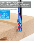 Up And Down Spiral Router Bit With Quarter Inch Shank And Quarter Inch Cutting Diameter, One Inch Cutting Length, Two And A Half Inch Total Length, Pro Grade Solid Carbide CNC End Mill With Nano Blue Coating For Wood Carving Engraving And Milling