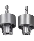 Turn Your Electric Drill Into A PVC Pipe Threading Machine With This Hex Shank Compatible Threader Tool Set of two metal threading dies.