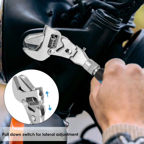 Using Beefy Retractable 10 To 12 Inch Adjustable Wrench With 180 Degree Rotating Head on motorcycle bolt.