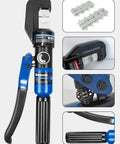 Hand Operated Hydraulic Crimping Tool With 9 Die Set For 8 Ton Beefy Power Crimps 12 AWG To 2/0 AWG details and components