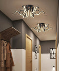 Six Light Dimmable LED Ceiling Light Fixture With Octopus Geometric Design Semi Flush Mount Chandelier in modern hallway