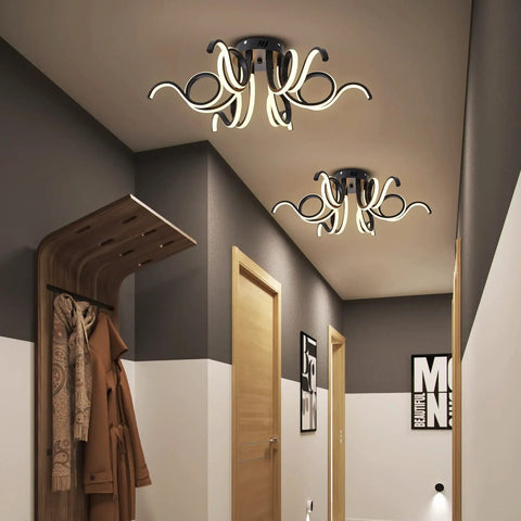 Six Light Dimmable LED Ceiling Light Fixture With Octopus Geometric Design Semi Flush Mount Chandelier in modern hallway