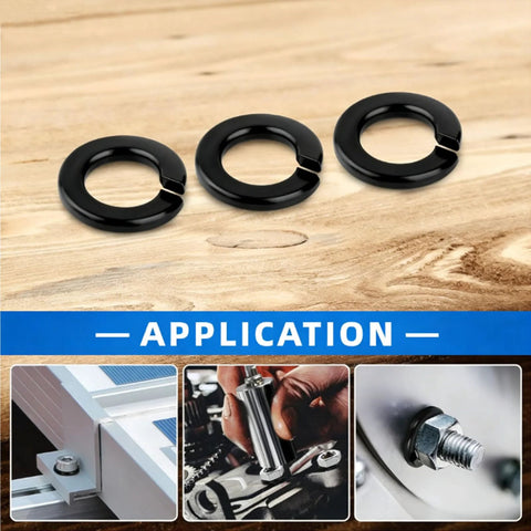 rust-resistant lock washers on wooden surface with application examples