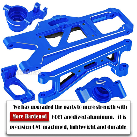 Beefed Up RC Upgrades Kit For 1 By 10 WideMaxx X Maxx, Navy Blue Anodized 6061 Aluminum Suspension Arms and Blocks
