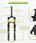 Front MTB Fork With 140mm Travel, 34mm Stanchions, Rebound Adjust And Lockout, dimensions illustration