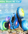 Remote Control Car 2.4GHz 4WD Brushless Monster Truck With 360 Degree Rotating Stunts, glowing tires on rocky beach