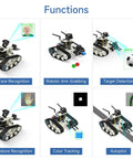 DIY Programmable ROS Tank Robot Kit With AI Camera For Jetson Nano B01 Recognition Tracking OpenCV And MediaPipe Vision Transbot SE Without Nano Starter Tank Chassis showing face, gesture, color tracking and autopilot functions
