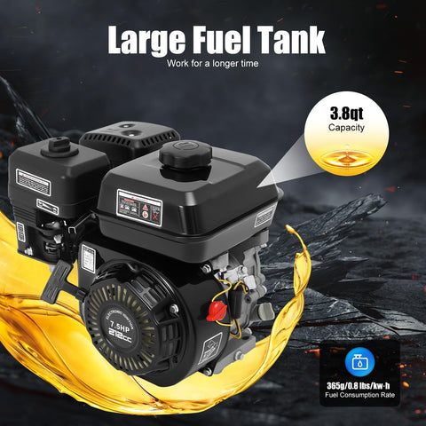 212CC 7.5HP Gas Engine 4 Stroke Single Cylinder Air Cooled Pull Start Motor 3600 RPM showcase with large fuel tank feature