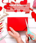 Three Pack 8 Inch All Purpose Scissors Heavy Duty Ergonomic Comfort Grip Workhorse For Office Home School Arts And Crafts Cutting Paper Cardboard Fabric Photos Projects, teal scissors cutting red cardstock