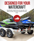Jet ski secured with 3 Point Tie Down Ratchet Strap For Jet Ski Sea Doo And WaveRunner Transom Straps Heavy Duty Polyester Webbing