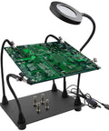 Pro Grade Helping Hands Soldering Station With Five X Magnifying Lamp And Four Flexible Arms PCB Holder No Slip Base