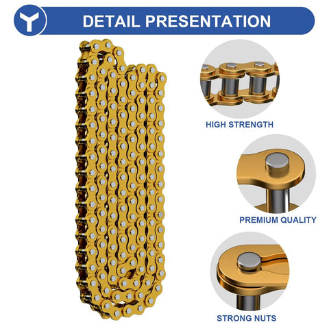 420 Chain Replacement, 132 Links, Heavy Duty For 50cc To 150cc Mini Bikes, ATVs, Dirt Bikes, Go Karts And Quad Racing, gold chain