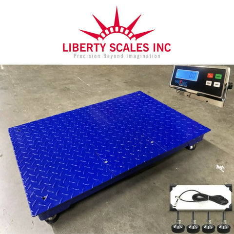 Bulletproof Industrial Floor Scale And Digital Pallet Weigher Made For Tough Dock Work and Shipping Bays with 24x36 inch blue deck.