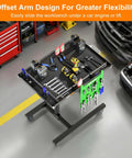 Mobile Adjustable Height Work Table On Wheels With Rolling Tray For Mechanics, Garages, Workshops, Repair Shops