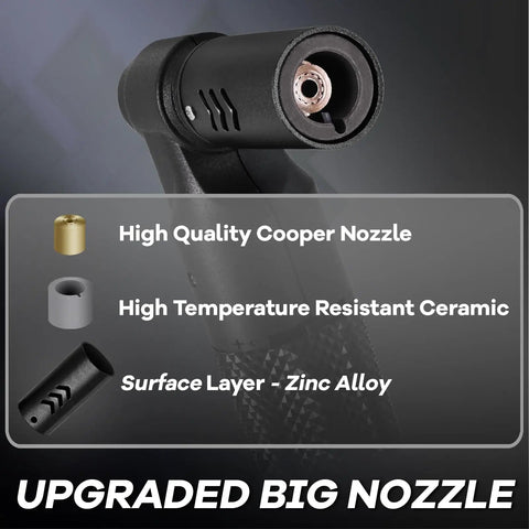 Portable Butane Torch For Cooking And Grilling With Big Jet Flame Refillable Mini Blow Torch showing durable nozzle materials.