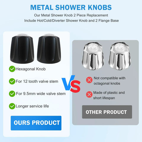 Ultimate Shower Knob Replacement Kit Perfect Fit For Price Pfister Verve Tub Faucet W 12 Tooth 95mm Stem Upgrade Your Bathroom Hardware Now. Black metal shower knobs for 12 tooth 9.5mm valve stem, 2-piece set