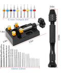 Kickass Micro Drill Kit With Sleek Pin Vise And Compact Bench Vise For Tough Wood Carving and Sweet Jewelry Crafting Using Heavy Duty Aluminum Tools, showcasing drill bits and bench vise.