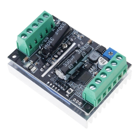 Top Shelf Smooth Operator 60V 500W Brushless Motor Driver Board With Hall Sensors shows green terminals and capacitors.
