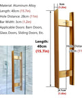 Slick Aluminum Door Handle For Sliding Glass Doors No Sweat Install Double Sided H Grab Bar Heavy Duty Pulls, 40cm length.