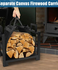 Indoor Firewood Rack And Log Holder With Wood Carrier, Powder Coated Steel Construction, Holds Up To 110 Pounds, near fireplace