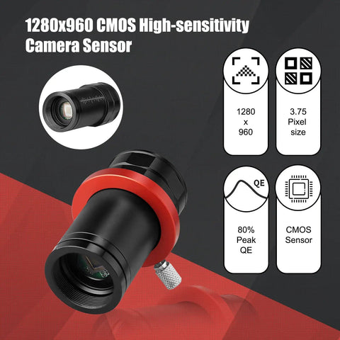 1.23MP Go To Auto Guiding Camera For Astrophotography With 1280x960 1/3 Inch CMOS Sensor And 3.75 Micron Pixels AR Coated Optics
