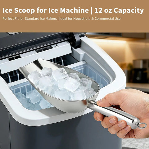 12 Oz 304 Stainless Steel Ice Scoop With Magnetic Hook Heavy Duty Bar Kitchen Scoop For Ice Maker And Freezer Large Scoop