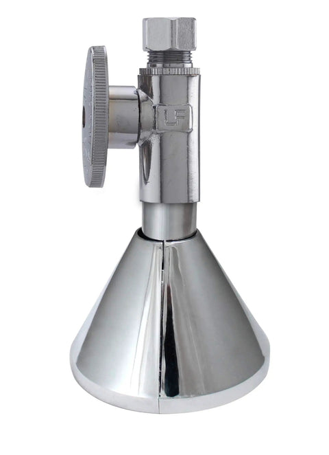 K857-20 Clip On Deep Flange Cover For One Half Inch Pipe In Chrome Finish installed on pipe, showing two-part design