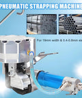 Heavy Duty Pneumatic Steel Strapping Machine With Automatic Tension Cutter For 19Mm Banding Steel Wood And Aluminum Profiles image showing tool mechanism and specifications.