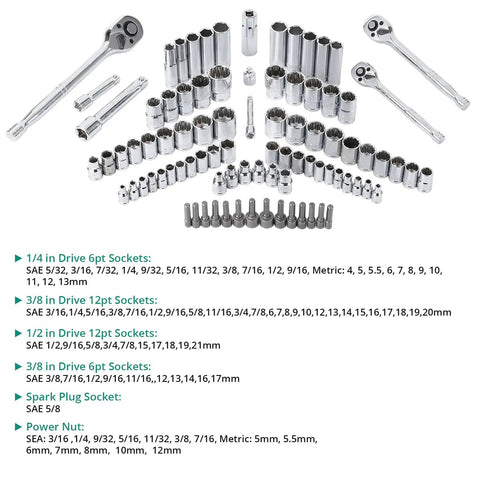 213 Piece Mechanic Tool Set With Socket Wrenches CrV Steel SAE And Metric Home And Auto Repair Kit In Plastic Storage Case