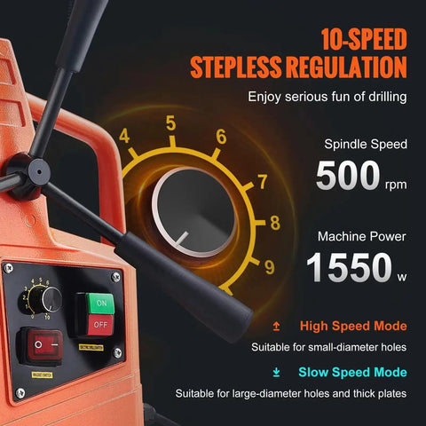 Control panel of 1550W Cordless Magnetic Drill Press With 13000N Force And 2 Inch Core Bit Variable Speed Portable Electric Tool For Steel.