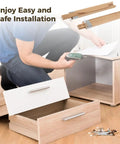 Man installing furniture using Two Pack Wood Drawer Slides 15.7 Inch Beech Wood Center Guide Track With Heavy Duty Metal Brackets