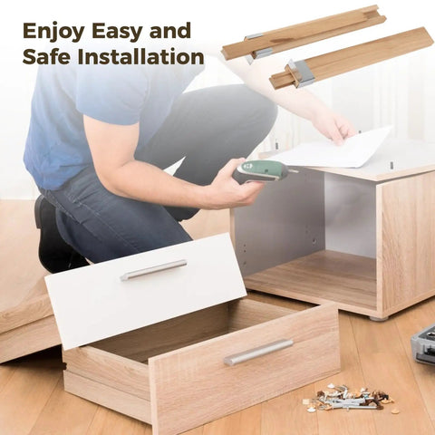 Man installing furniture using Two Pack Wood Drawer Slides 15.7 Inch Beech Wood Center Guide Track With Heavy Duty Metal Brackets