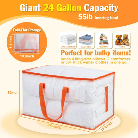 Extra Large Clear Moving Bags 2 Pack Heavy Duty Totes With Reinforced Handles And Label Pocket For College Dorm Clothes Bedding