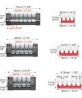 Diagram of Pro Grade Dual Row Screw Terminal Block Kit With 6 Sets 4/5/6 Position Options And Jumpers, dimensions marked.