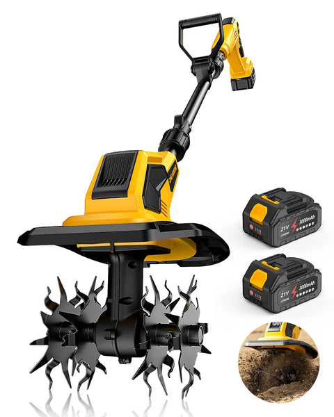 Cordless Tiller With 48 Steel Tines, 9 Inch Tilling Width And 6.7 Inch Depth, Dual 3.0Ah 21V Batteries And Charger