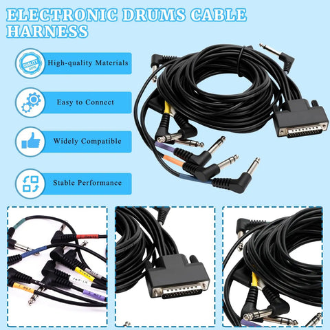 Cable Harness Snake Loom Replacement For Electronic Drum Sets And Modules With Hi Hat RCA Connector Type Nickel Plated Plug