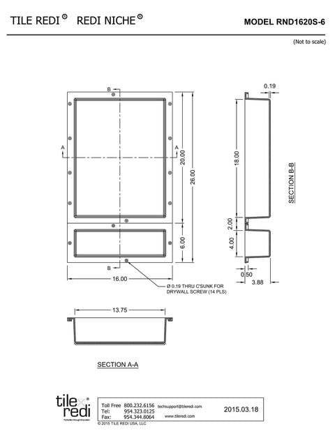 Technical drawing of Double Recessed Shower Niche Shelf In Black, Two Tier 16x26x4 Inch Shower Storage, Tile Ready