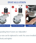 Installation guide for Heavy Duty Prep Table Casters With Locking Brake Set Of Four 4 Inch Expanding Stem Wheels.