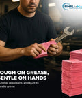Premium Shop Towels 14x12 Inch Commercial Grade Red 150 Pack For Heavy Duty Cleaning And Absorbent Rags Great For Home Workshop Garage And Industrial Use, displayed with a wrench.