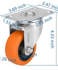 Heavy Duty 3 Inch Caster Wheels Set Of 4 With 2 Swivel And 2 Rigid Ball Bearing Casters shown with dimensions for accurate sizing.