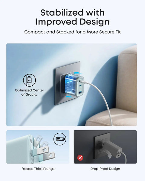 Three Port USB C Charger With 70W Max Per Port And Type C PD Fast Charging For MacBook Pro And Other Laptops Travel Friendly Ultra Compact Keeps Devices Powered On The Go, compact wall charger in outlet