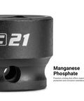 Close-up of heavy duty chrome moly steel socket with manganese phosphate coating, part of the Stubby Impact Socket Set Three Eighth Inch Drive.