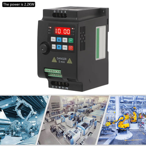 Plug-And-Play High-Performance Variable Frequency Drive 2.2kW VFD With Vector Control Inverter for CNC spindle on display with machinery.