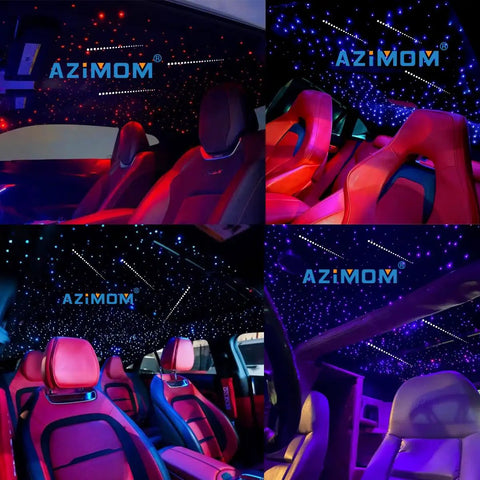 Car interior with 6W RGBW Fiber Optic Starlight Headliner Kit With 550pcs 0.03in End Glow Strands 13.1ft Total Length installed.