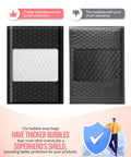 Comparison of bubble mailers showing thicker vs. thin bubbles in black padded envelopes for protection illustration.