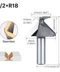 Half Inch Shank R18 Seamless Woodworking Router Bit Arc Bending Integrated Milling Cutter Carbide Tip V Bit with detailed measurements